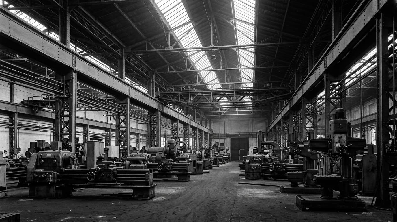 Industrielle Fertigungsanlage und Schwermaschinenbau aus der Mitte des 20. Jahrhunderts